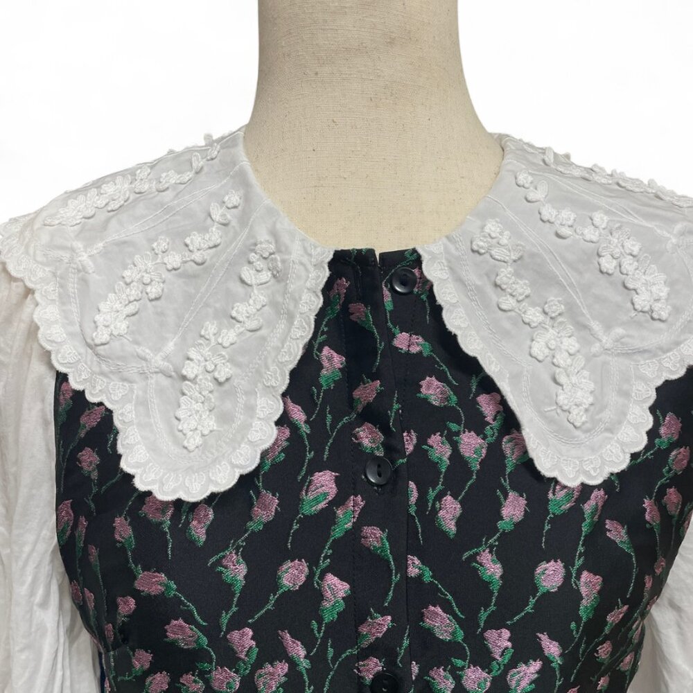& Other Stories Embroidered Jacquard Mini Dress with Contrasting Cotton‎ Sleeves - Picture 2 of 12